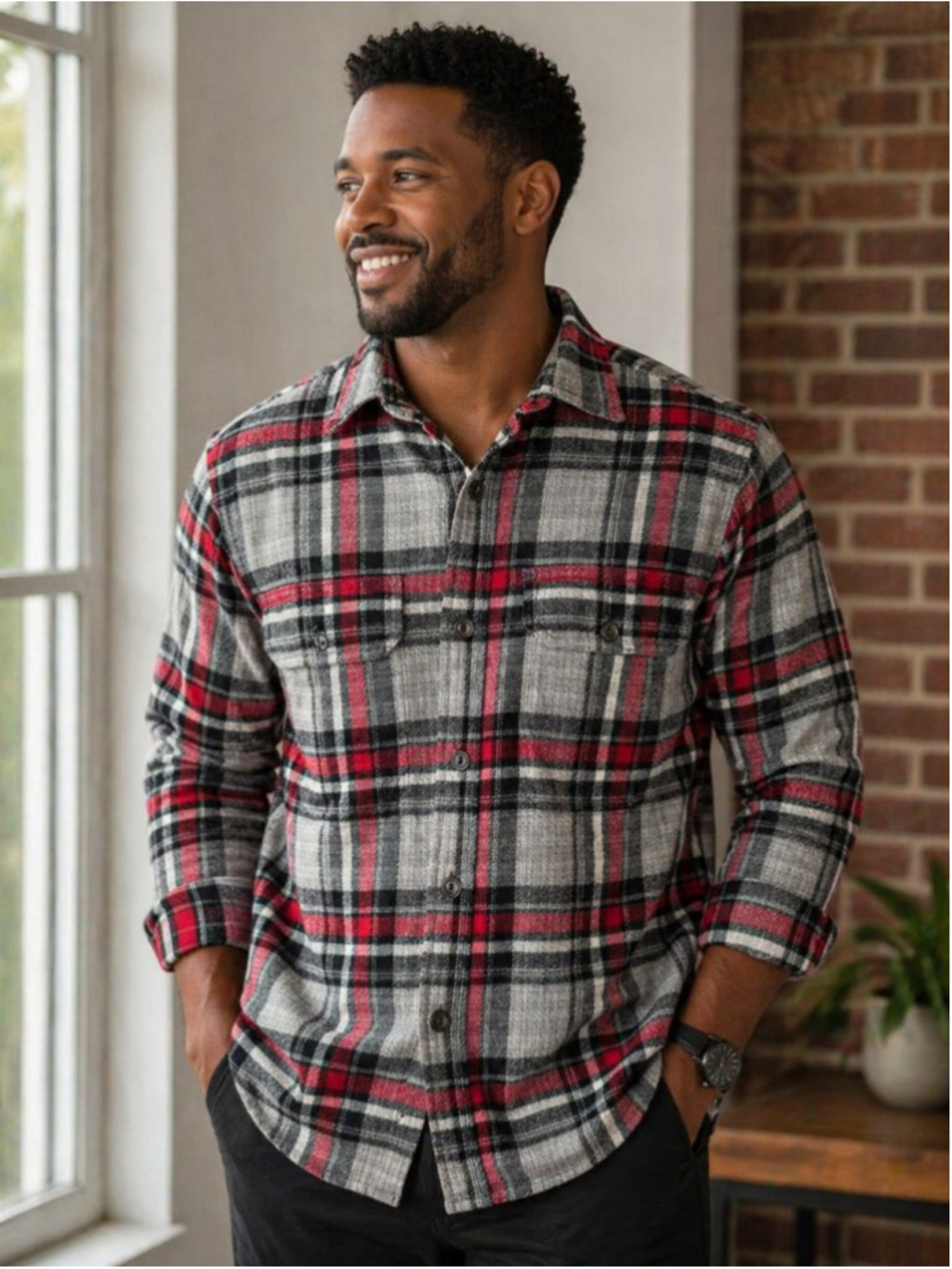 Red Head Brand Co. Plaid Flannel Gray Red Shirt Men’s Size M